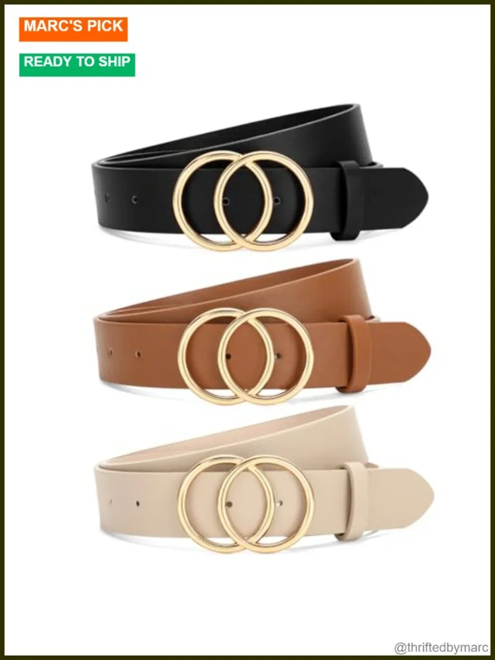3 Pack Women Waist Belts for Jeans Pants Dresses, Double O-Ring Gold Buckle